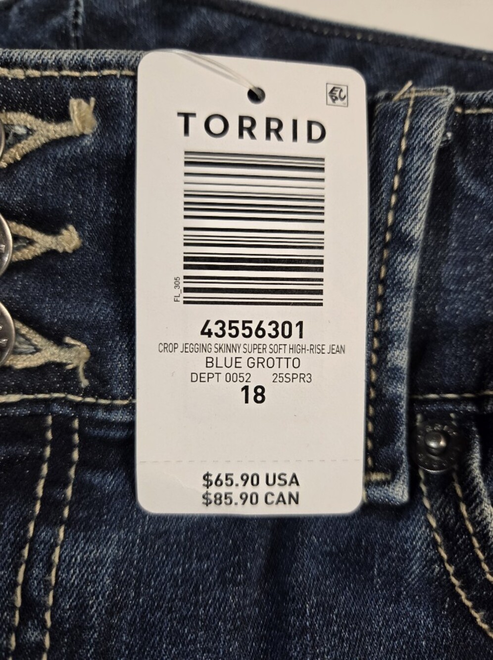 torrid Dark Indigo Cropped Jeans with Triple Button Waist - Picture 13 of 14